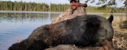 Jeff B.,​ President of Knight Rifles​,​ muzzleloader hunting this May in Saskatchewan Canada with his good friend Devin Beebe from Timberlost Outfitting. ​"I had 17 bears at my stand at one time! A sow and boar started brawling right below me and her 3 cubs came up the tree with me and stayed for more than 2 hours. One of the cubs was actually above me the whole time with his mom circling my tree down below! Talk about a rush." ​
